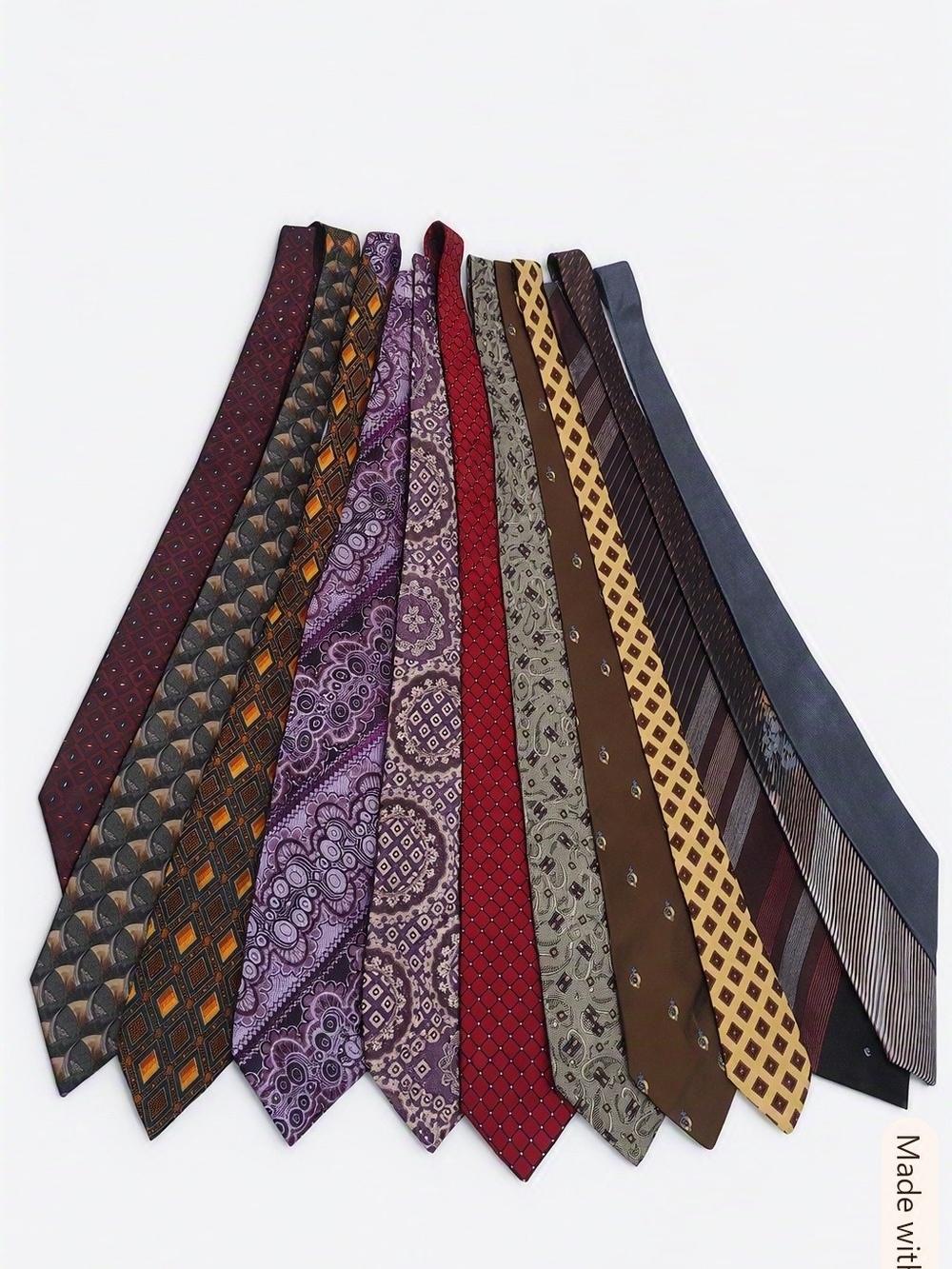 Assorted Men's Patterned Neckties - Purple, Red, Brown, Gold, Gray